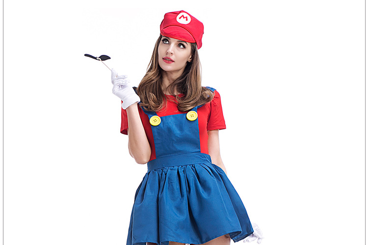 现货工厂直销 万圣节cosplay服装 女款马里奥背带裙游戏角色扮演