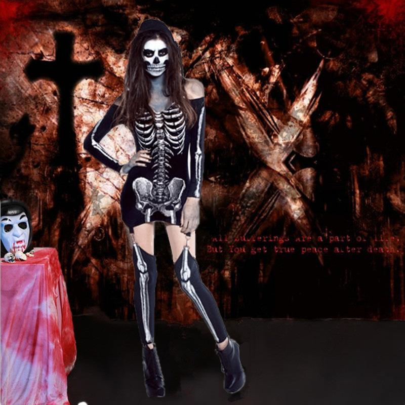 万圣节骷髅头服装僵尸连衣裙 亡灵酒吧ds舞台演出服派对装扮服