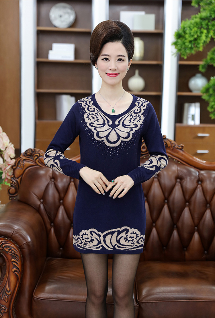 中老年女装妈妈装毛衣套头打底衫女中长款针织羊毛衫冬中年人50岁