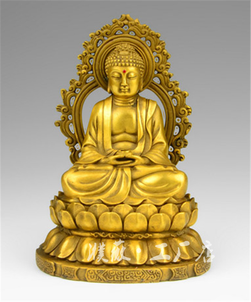 黄铜大日如来佛像黄铜如来佛黄铜像桶释迦牟尼坐莲花佛像摆件