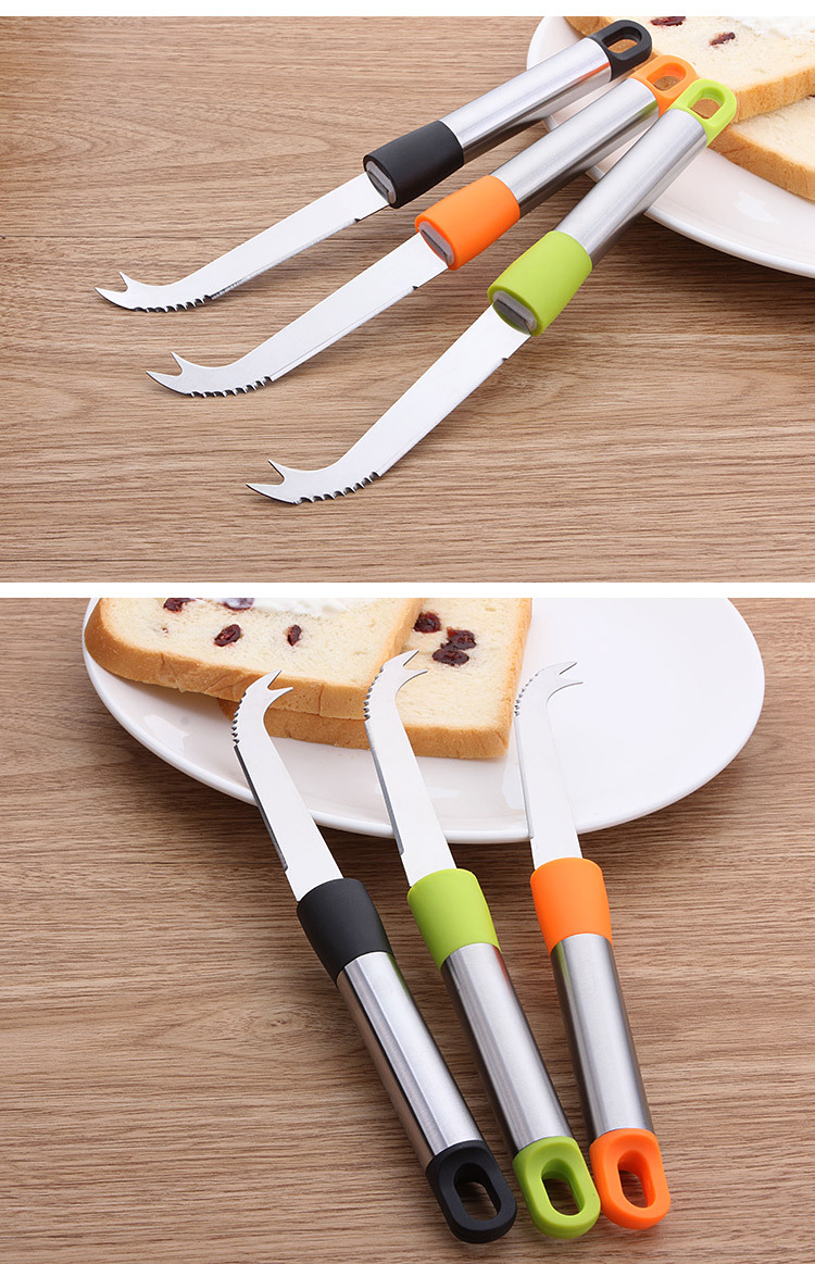 速卖通多功能芝士刀 新款不锈钢双尖奶酪刀奶油刮刀现货