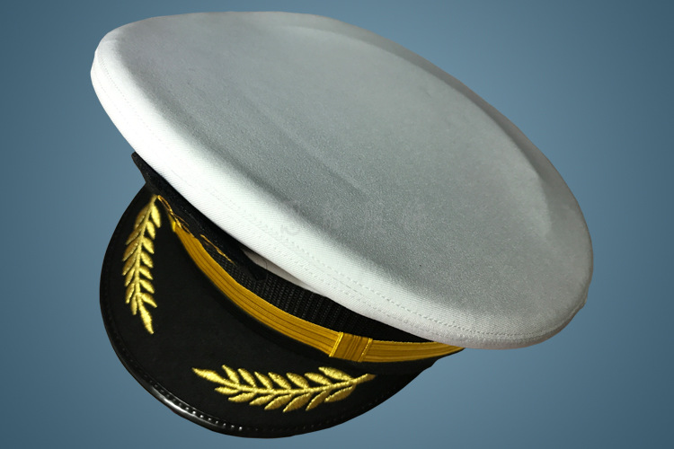 白色海员大盖帽工作服船员舞台船运演出帽子绣花锚微章海运船长帽