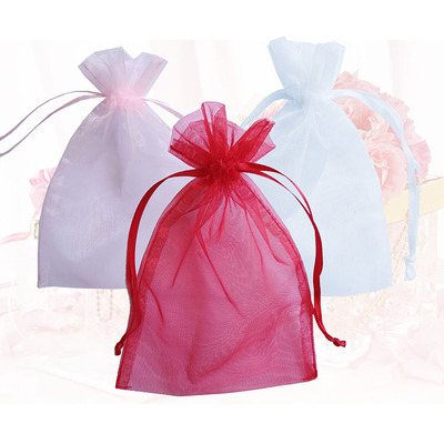 礼品欧根纱袋大中小抽绳束口袋韩式透明纯色珍珠袋饰品包装喜糖袋