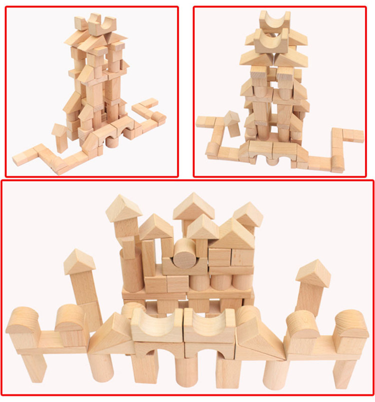 薇薇木玩木制140粒原木色 彩盒装积木0-1-2-3岁儿童 益智早教玩具