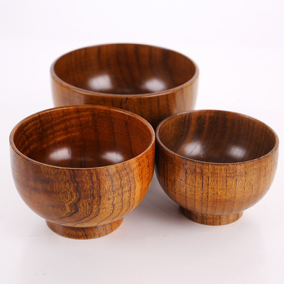 木质木碗手感舒适大中小复古风防摔木碗不烫手木质厨具