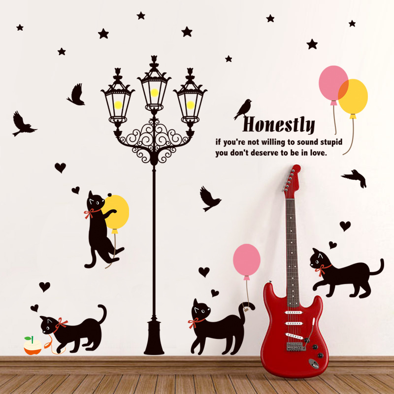 川豪xl8253路灯下的黑猫卧室客厅电视沙发背景墙贴环保贴画纸