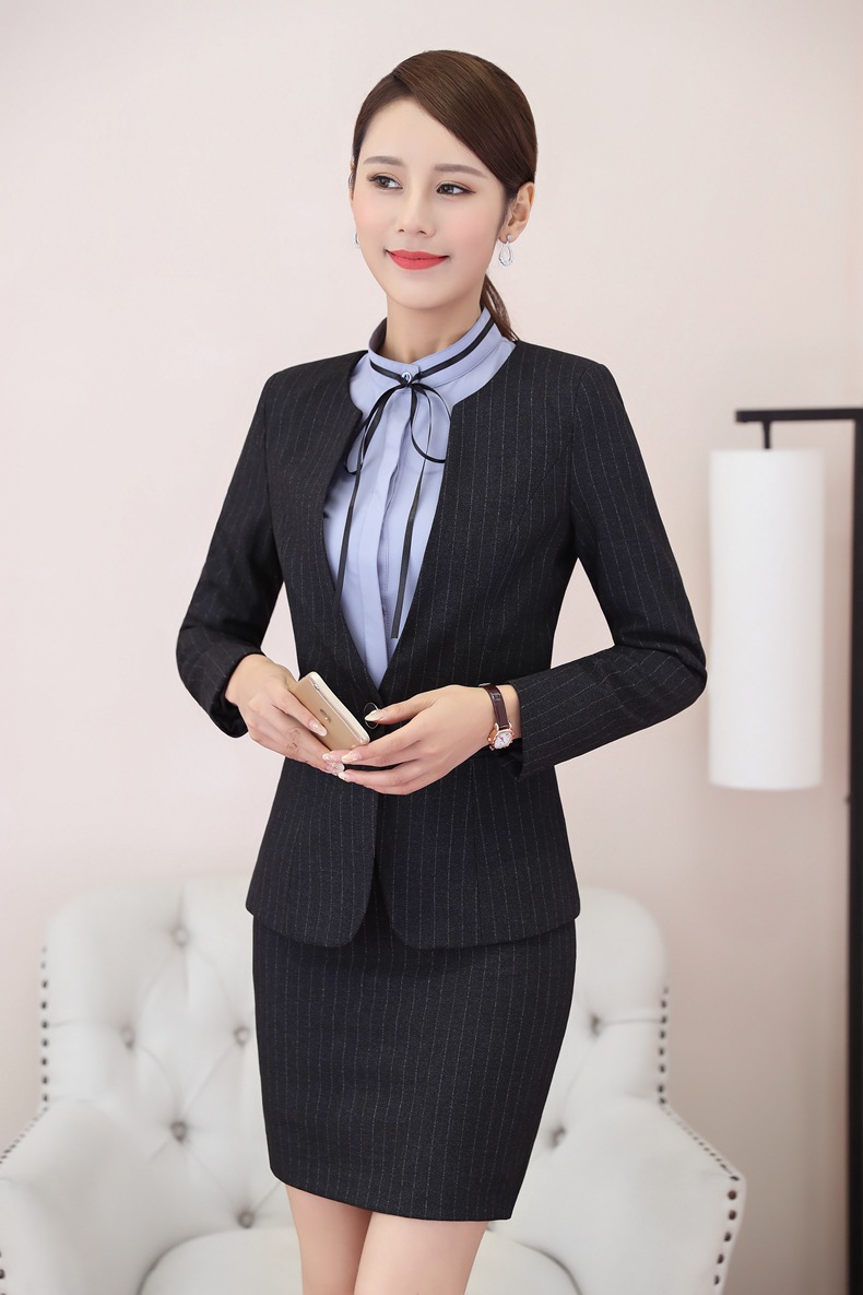 秋冬新款长袖职业女套装工作服西服 毛杆料高级白领商务大码西装