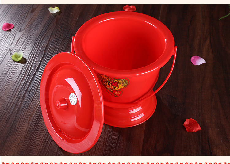 结婚庆用品 家有喜事红色塑料 不锈钢 搪瓷红痰盂 红色喜字马桶