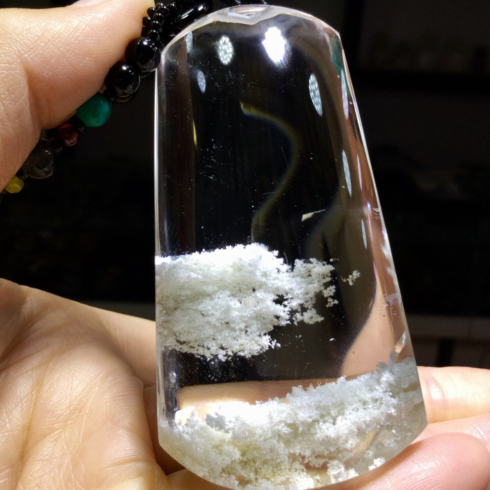 东海水晶 天然白幽灵聚宝盆平安无事牌吊坠 水头足 颜色润