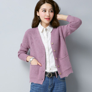 针织女开衫短款韩版春秋长袖宽松百搭外搭2018春装新款毛衣外套