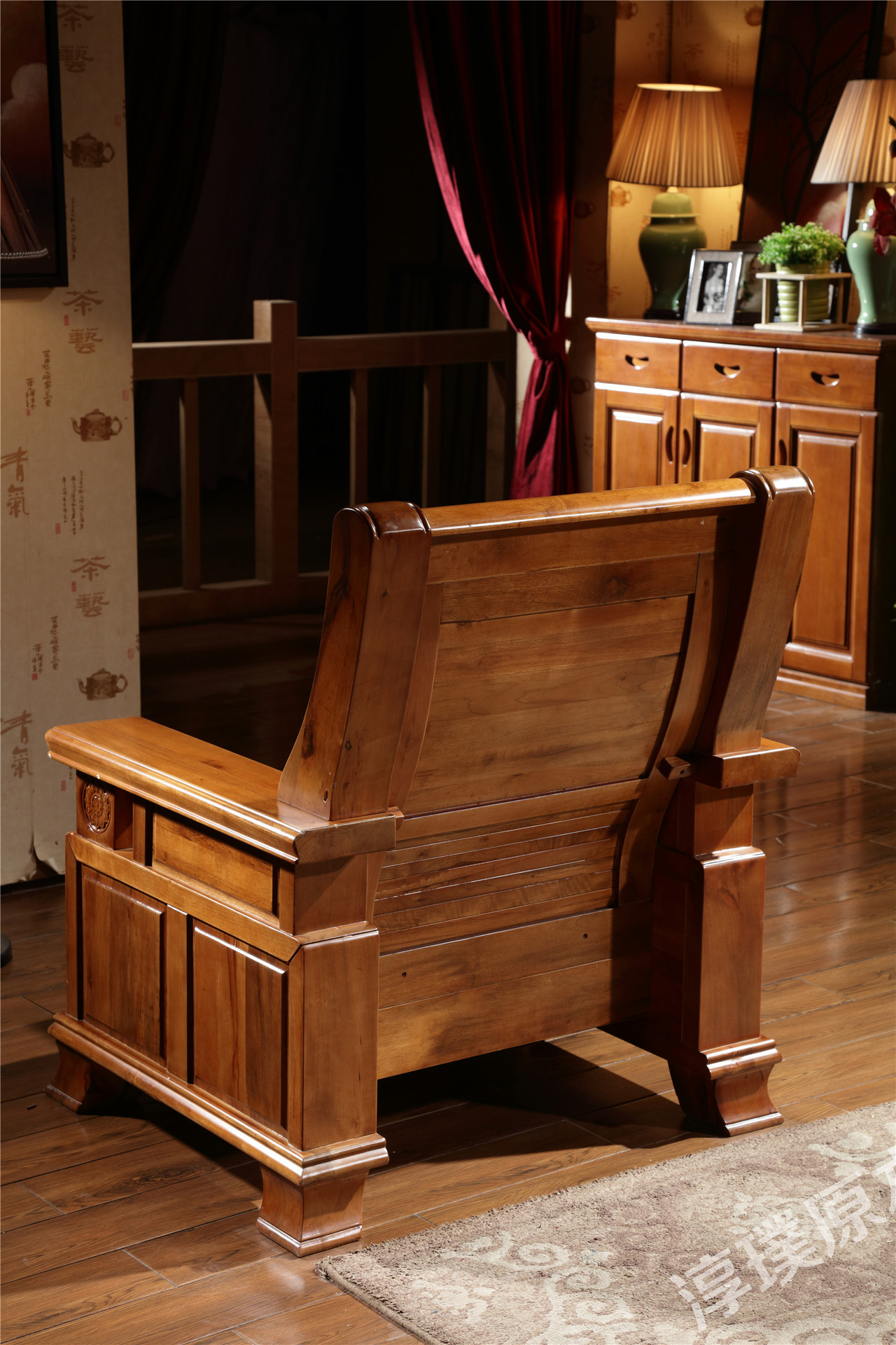 客厅实木家具 中式实木沙发组合123带茶几 香樟木沙发 厂家直销