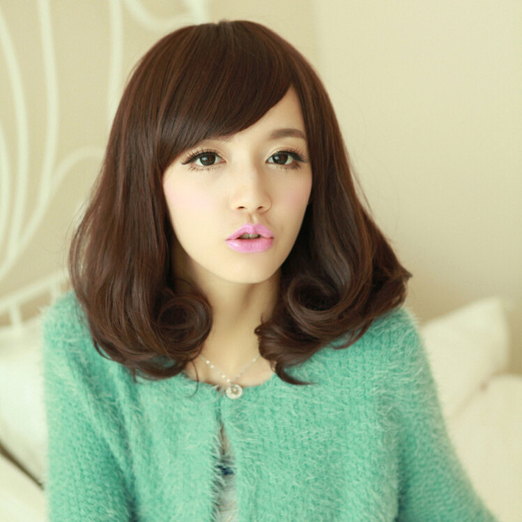假发 女长卷蓬松斜刘海卷发套女士包邮jiafa哑光中长发梨花头韩版