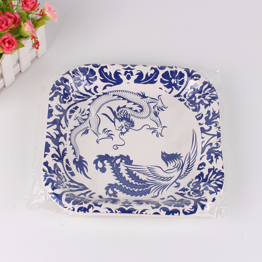 小学幼儿园环境布置儿童手工diy配饰盘 中国风青花瓷图案装饰纸盘