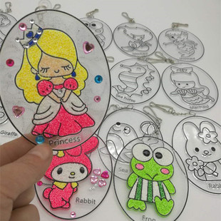 儿童木质填色钥匙挂件公主饰品 涂鸦彩泥画雪花泥珍珠泥画