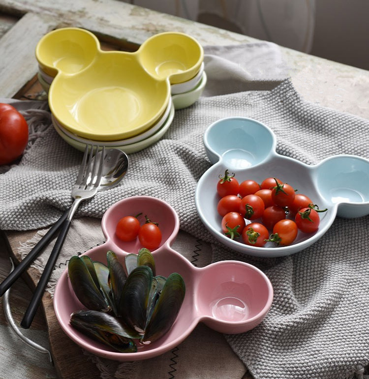 跨境米奇儿童彩色餐具 卡通造型 分格餐 可爱米老鼠盘