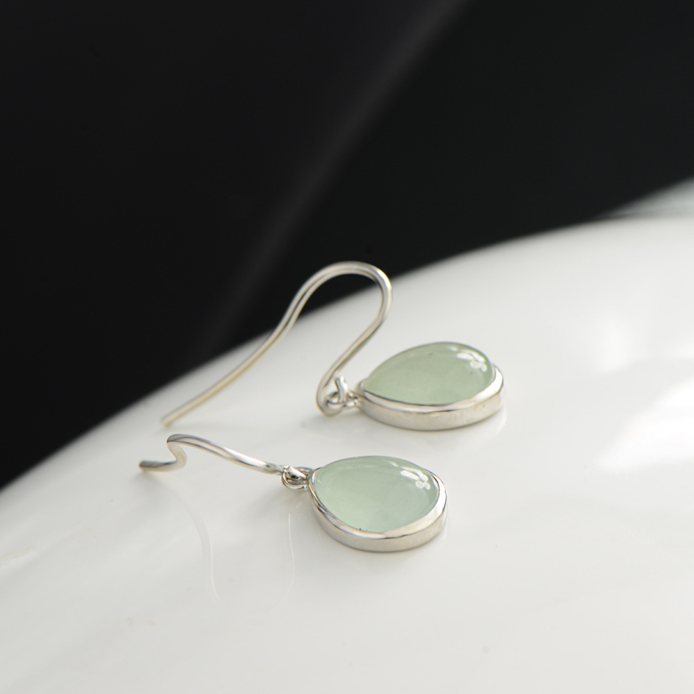 2019年新款s925银原创天然海蓝宝耳环简约水滴形耳饰女士饰品批发