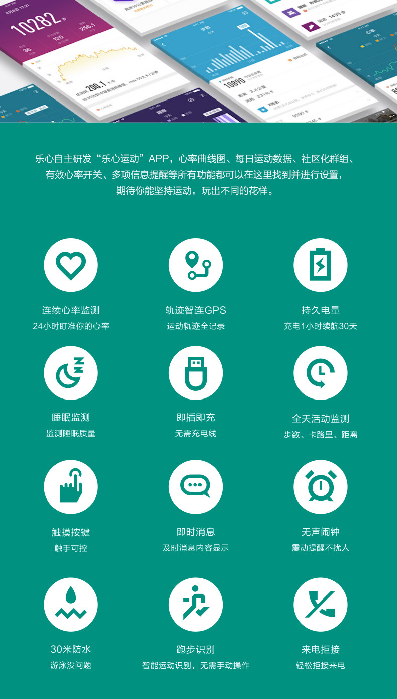 乐心手环mambo2乐活版测心率防水计步器安卓智能蓝牙