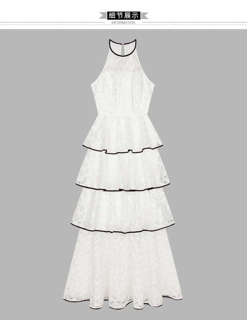 露肩荷叶边多层蛋糕裙无袖连衣裙