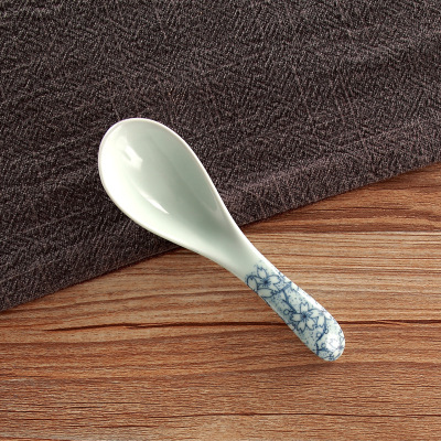 景德镇和风日式家用小汤勺 创意长柄釉下彩陶瓷调羹家用汤匙