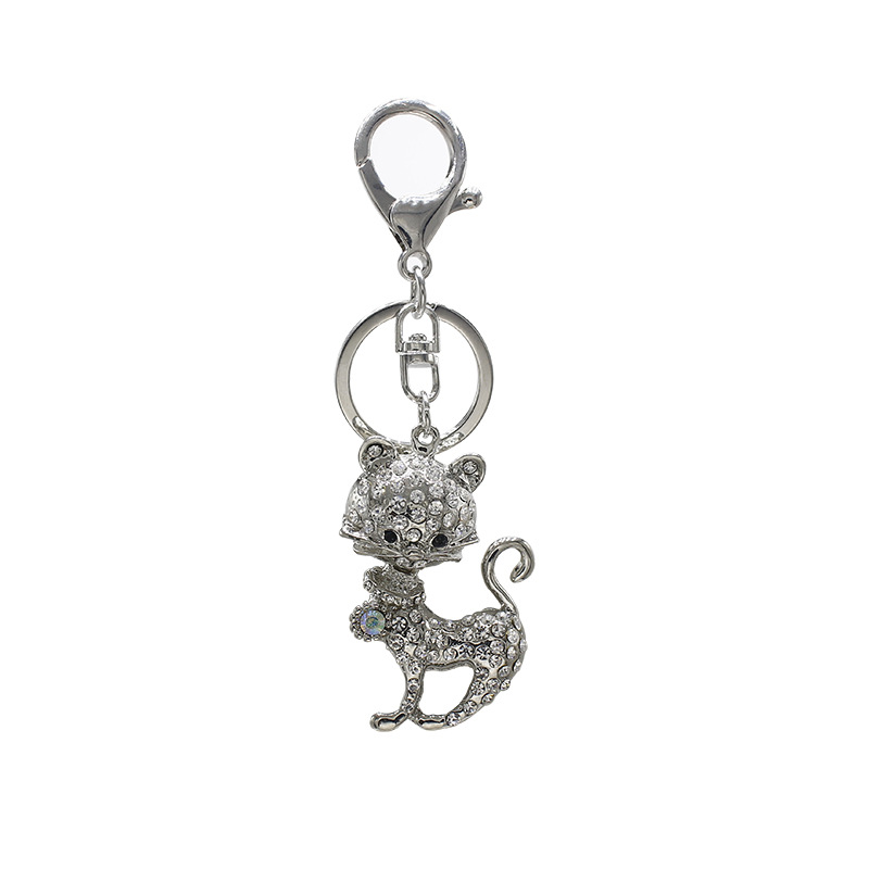 Factory Direct Sales Diamond Rhinestone Kitten Key Buckle Exquisite Women's Bag Bag Charm Automobile Hanging Ornament