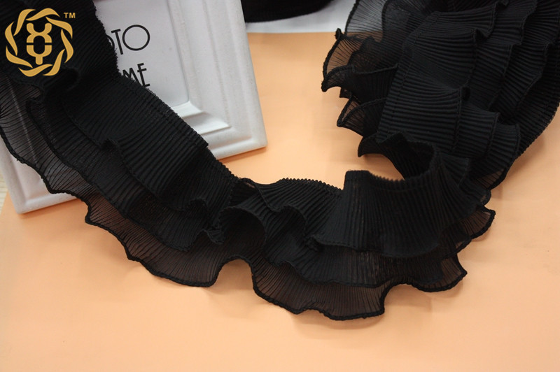 8cm三层压褶雪纺锁边密拷边服装蛋糕裙玩具配件花边