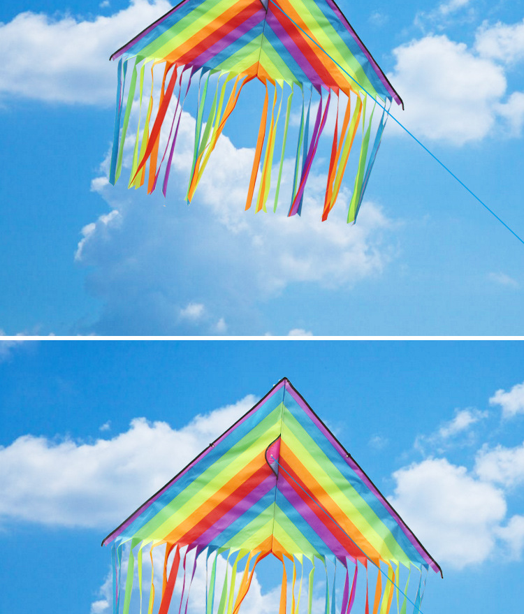 潍坊风筝批发市场2017新款格子布1.4米儿童三角彩虹风筝厂家供应