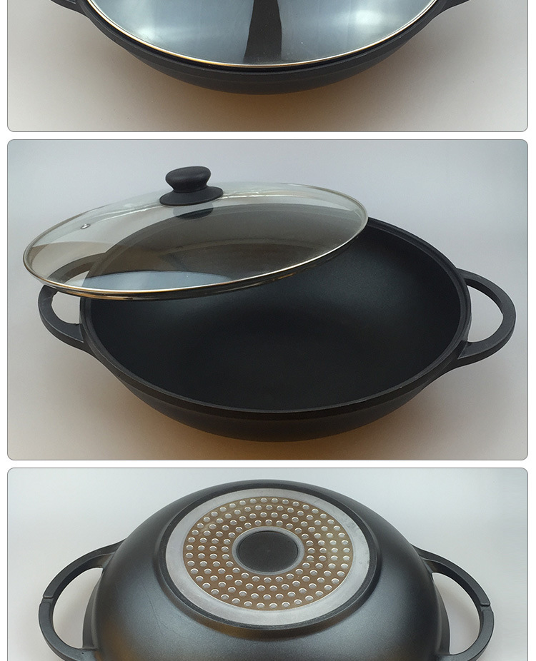 厂家直销淘宝热卖铝制压铸锅双耳两用炒锅厨房通用加厚复底不粘锅