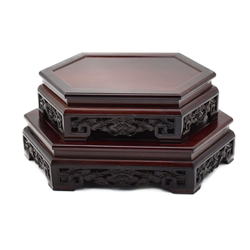 红木六角实木底座紫砂茶壶奇玉石玛瑙印章六边形木头摆件底座批发