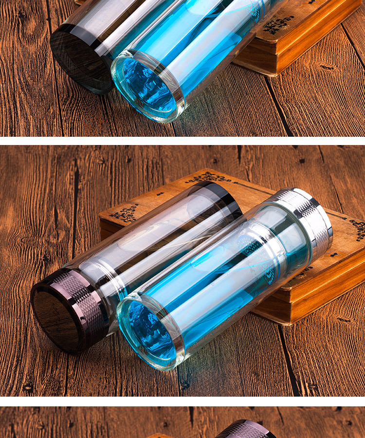 晶立方玻璃杯水杯男创意双层定制便携随手杯子防摔车载过滤女茶杯