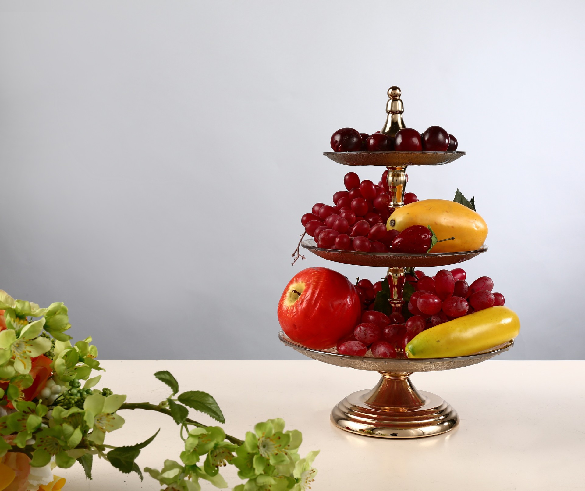 创意欧式样板房家用实用三层果盘现代欧式美式样板房客厅茶几摆件