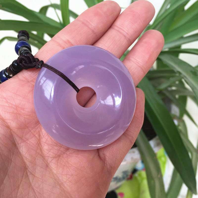 厂家批发紫罗兰玉髓平安扣玉坠毛衣链粉紫色玛瑙吊坠女百搭配饰