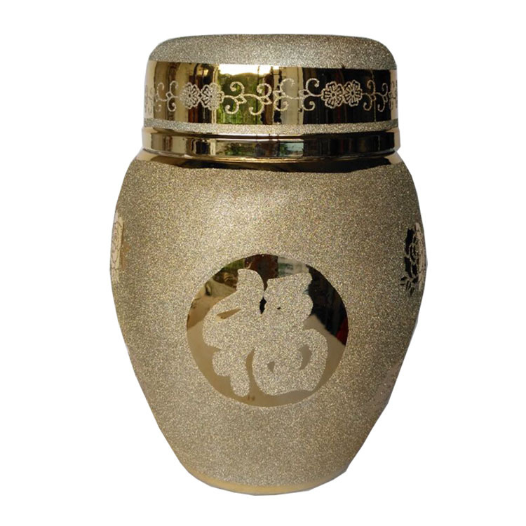 厂家批发60公分陶瓷骨灰盒 钛金双龙双凤罐金斗