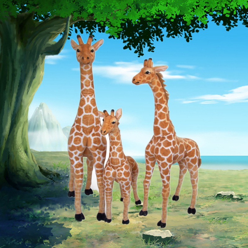 现货站长颈鹿公仔梅花鹿毛绒玩具公仔仿真动物大玩偶摄影道具批发