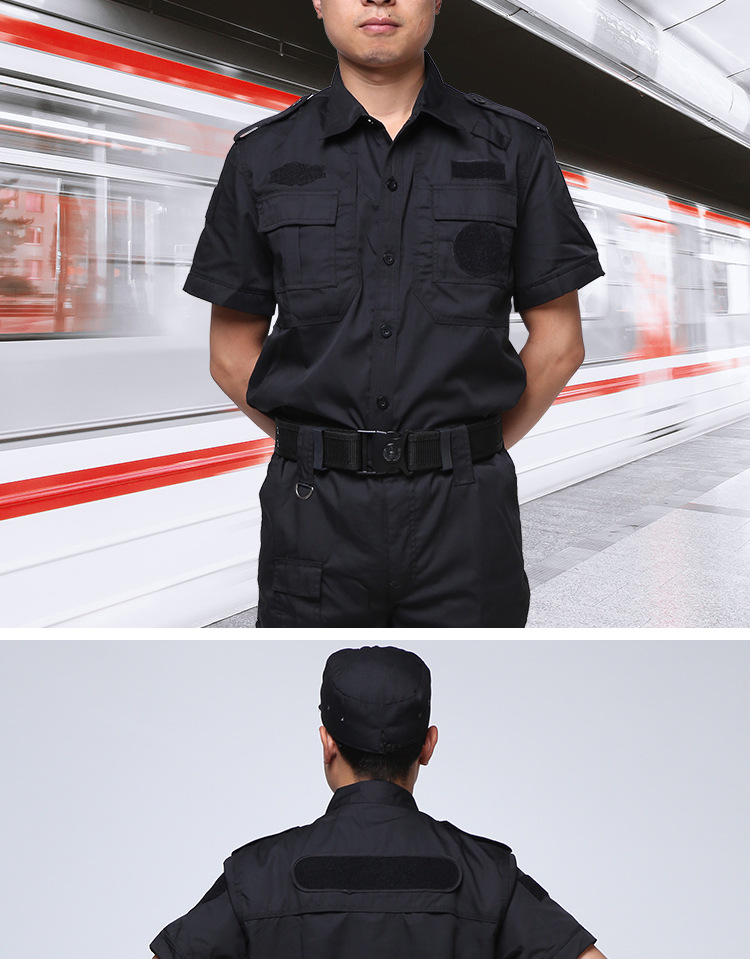 批发黑色保安服短袖套装新式99夏作训服特训特勤保安制服斜纹工作