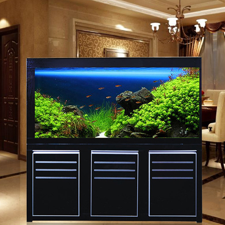 2015订做新款 深圳大型玻璃龙鱼缸 底滤屏风鱼缸