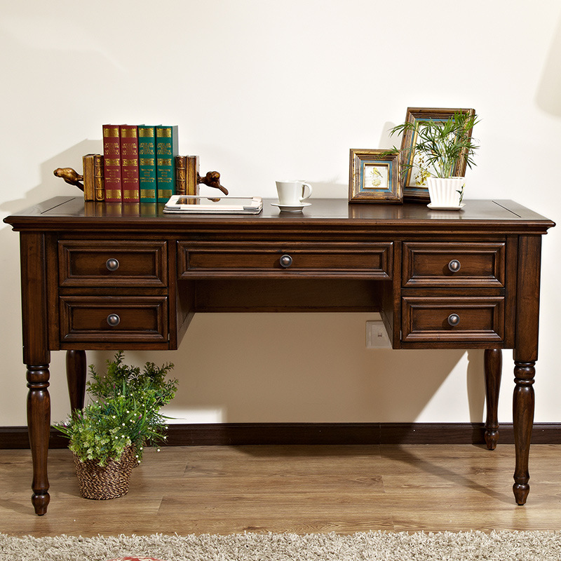 新款美式乡村全实木书桌欧式家用电脑桌实木办公桌厂家批发
