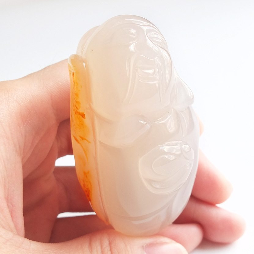 沛孚巴西天然玛瑙把件带皮巧雕佛公手玩精雕细琢庇护平安厂家直销