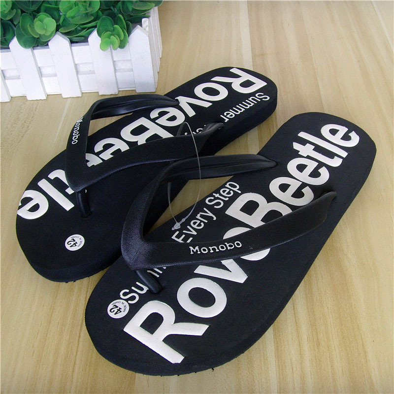 2018潮居家一件代发 男生英文拖鞋新款人字拖鞋 eva批发底夹脚沙