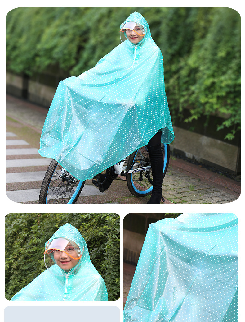 厂家直销亿可来时尚水晶pvc双帽檐电动车雨衣雨披自行车学生雨衣
