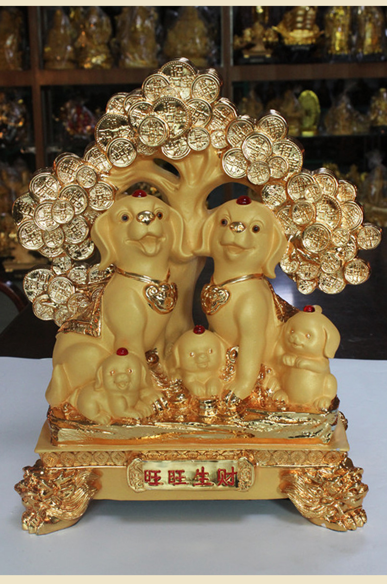 树脂工艺招财狗摆件狗年生肖办公室公司开业乔迁庆典礼品工厂批发