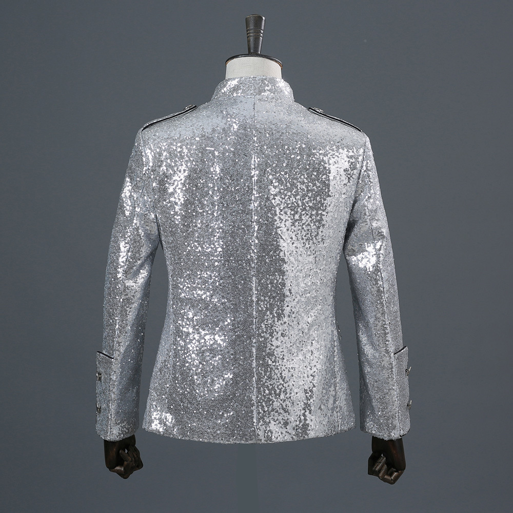 亮片立领镶边西服男上衣dj歌手夜店演出服主持外套酒吧演艺礼服潮