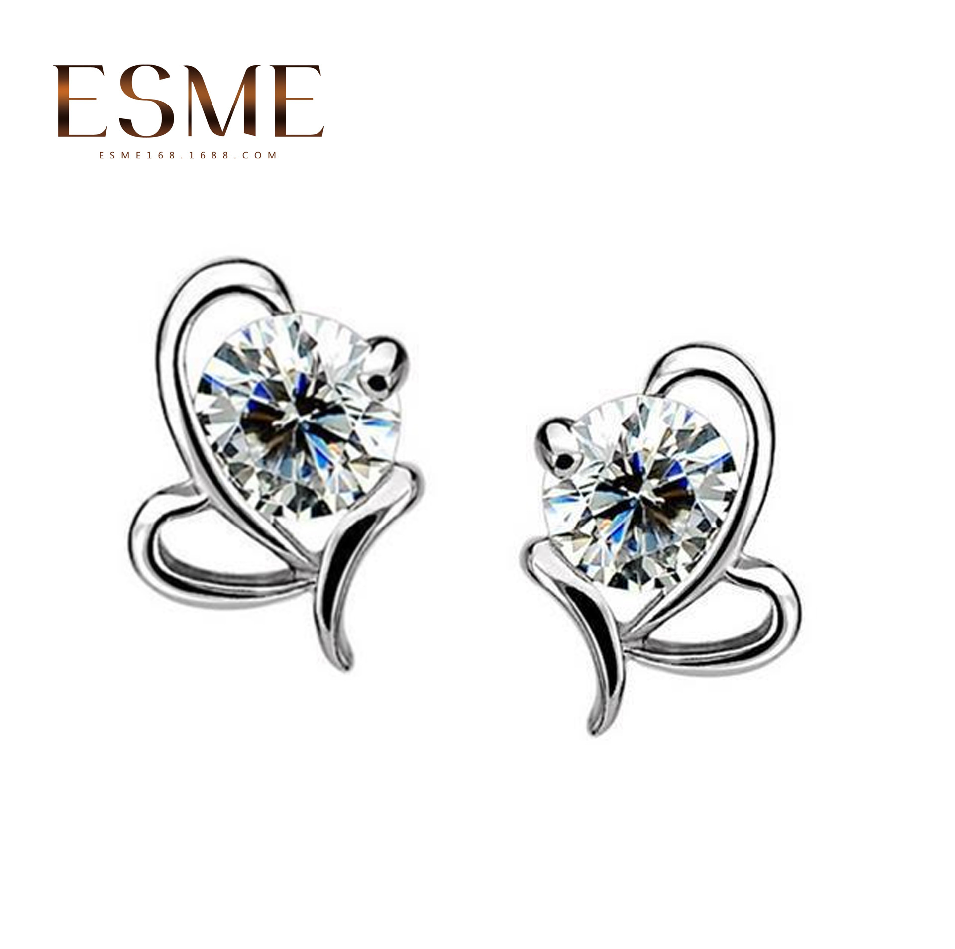 气质银韩国欧美蝴蝶结心形水语耳钉 女士精工银耳饰品 防过敏