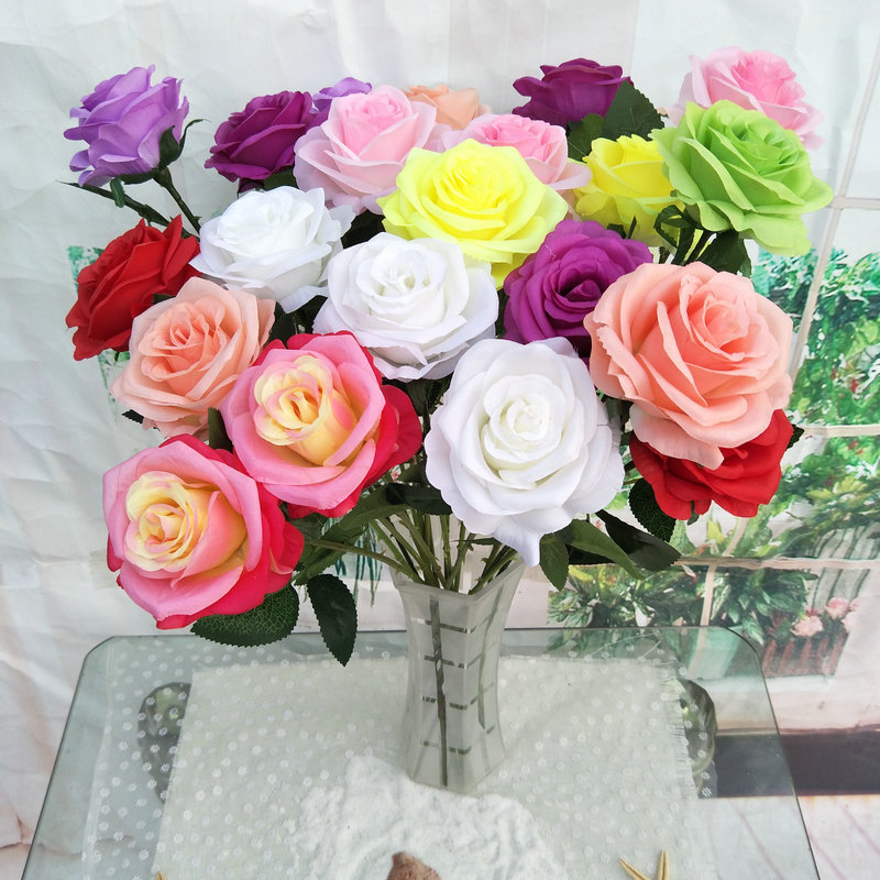 Raw Silk Straight Rod Single Rose Moisturizing Rose Realistic Feel Home Decorative Fake Flower Artificial Flower