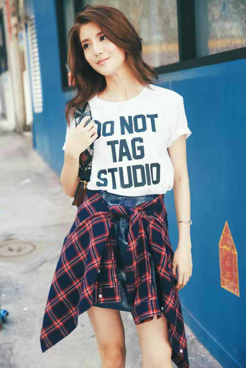 2017春夏新款明星刘诗诗同款字母印花短袖宽松韩版女款纯棉t恤女