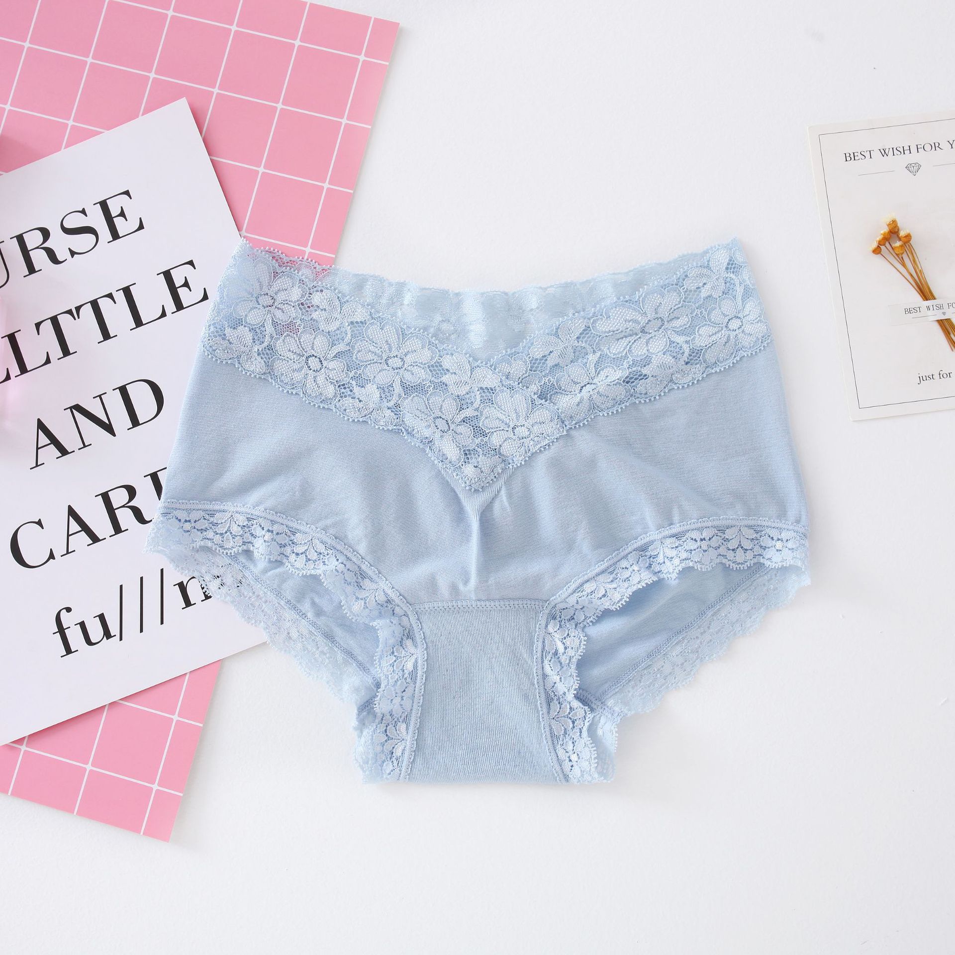 性感v字蕾丝中腰女士内裤 无缝大弹力花边女内裤