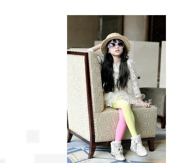 外贸儿童连裤袜糖果色 女童ab双色拼接打底袜 左右拼色舞蹈袜