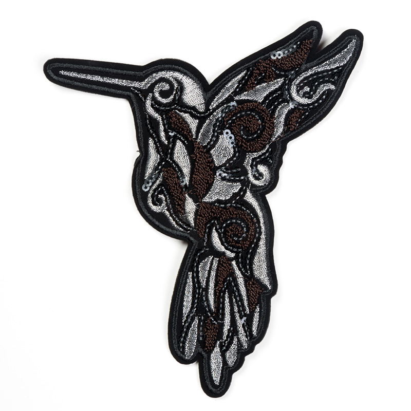 厂家批发定制绣花标 个性飞鸟图案简艺绣服装辅料布贴