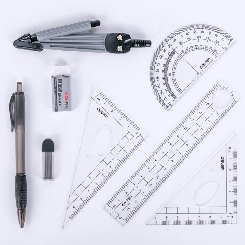 Deli Stationery 9591 Student Drawing Set Drawing Geometric Figure Compasses Ruler Set Student Stationery Ruler Set