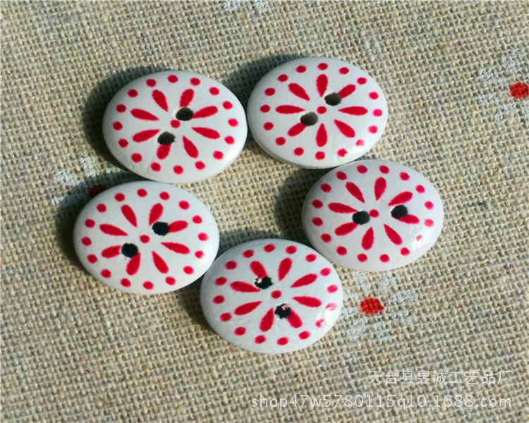 新款白底印花多色混装圆形纽扣服装辅料 多彩木质纽扣 100个/包