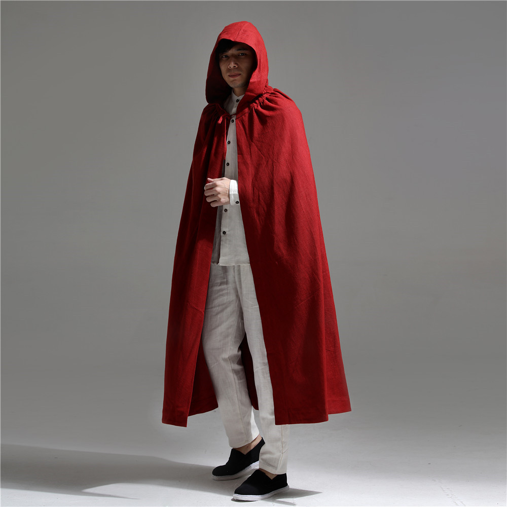 年阿萨佑棉麻服饰 带帽斗篷大风衣中国风男装 长款披风外套21-阿里巴